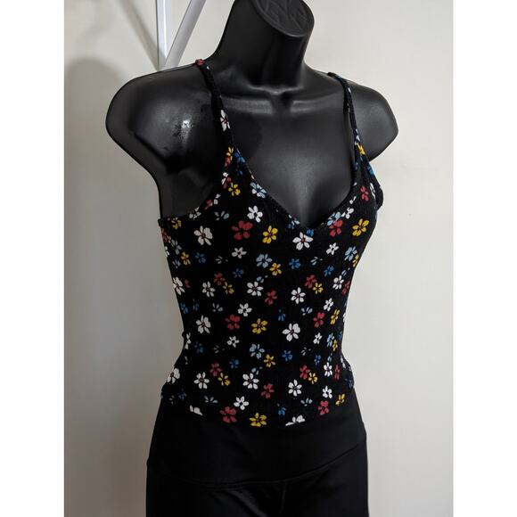 Forever 21 Floral Spaghetti Strap Ribbed Crop Tank Top Summer Blouse Small - Picture 2 of 5
